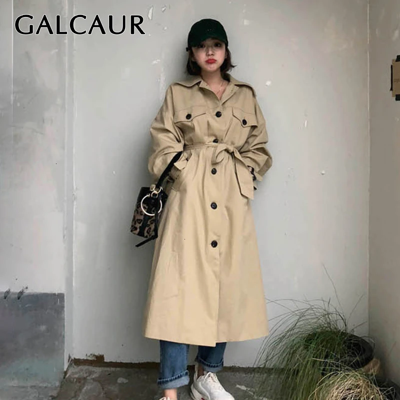 GALCAUR/осенний Тренч с бантом для женщин длинный рукав воротник лацканами