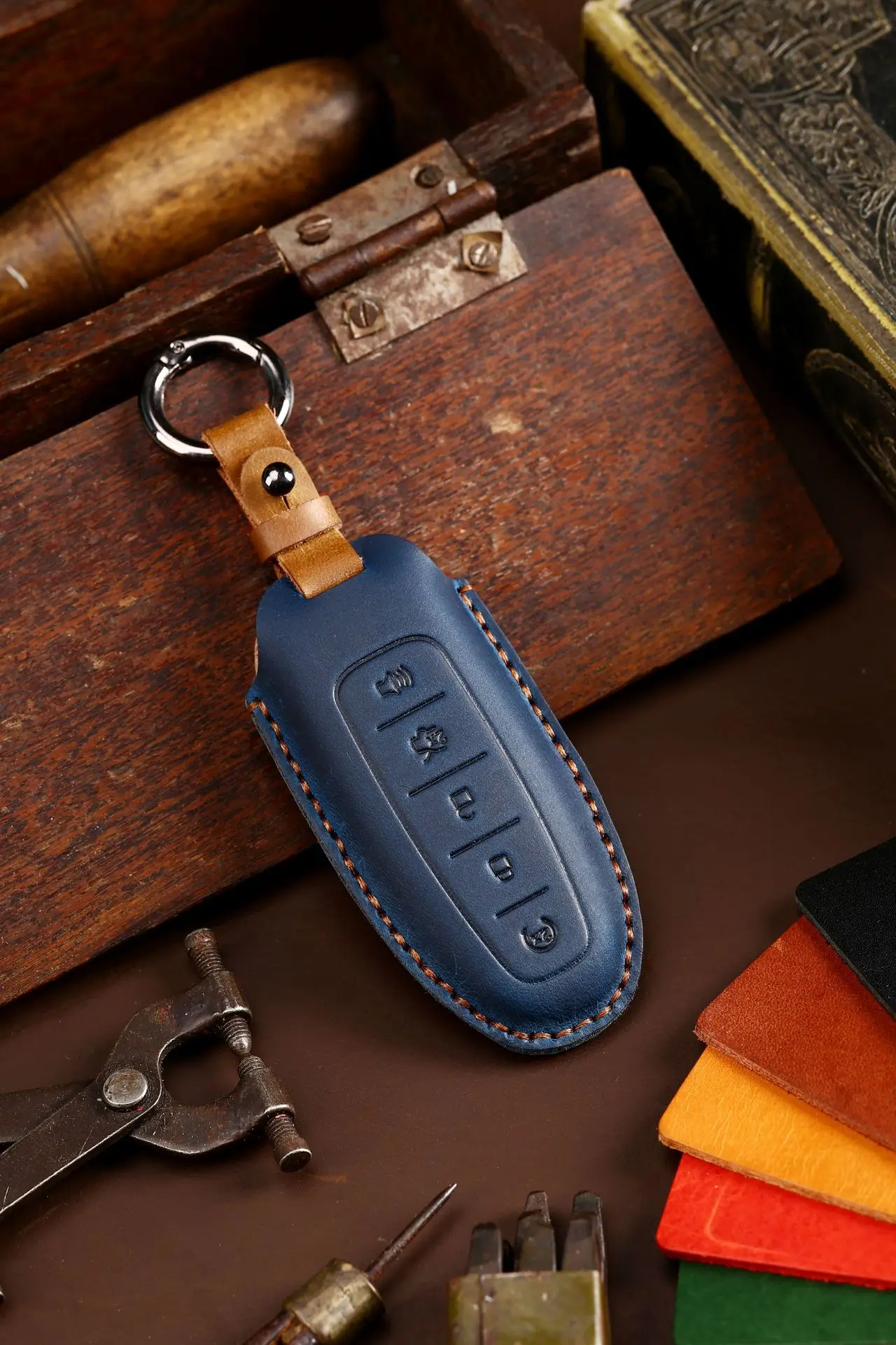 Handmade Genuine Leather Car Key Chain Key Holder Organizer Car Interior Key  Fob Gadget Black Brown Decor Keychain Vintage Style - AliExpress