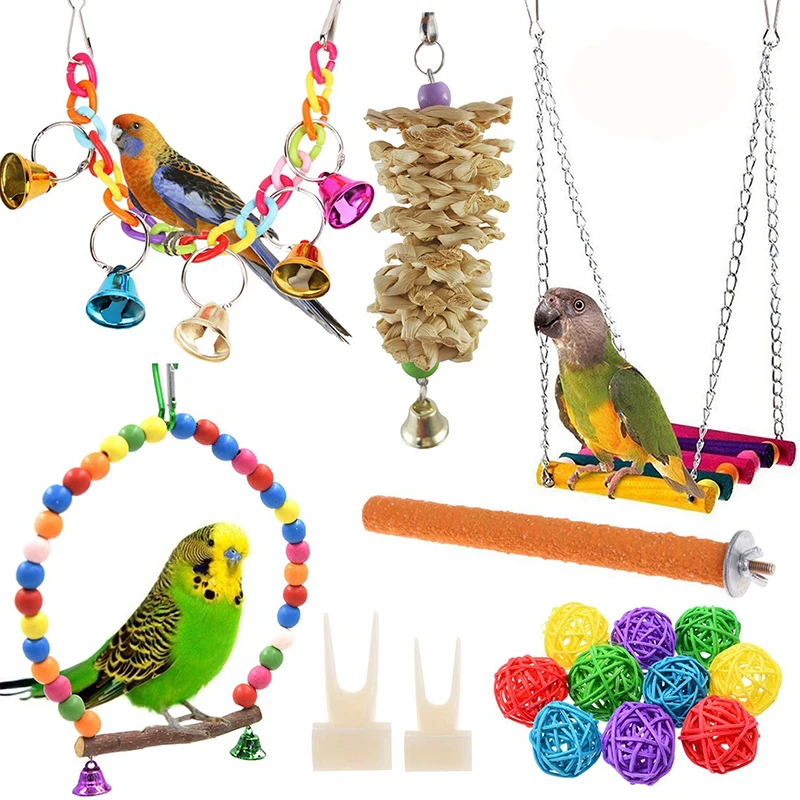 

12 Pcs Bird Parrot Swing Chewing Toys Hanging Bell Birds Cage Toys Suitable for Conures Finches Budgie Macaws Parrots Love Birds