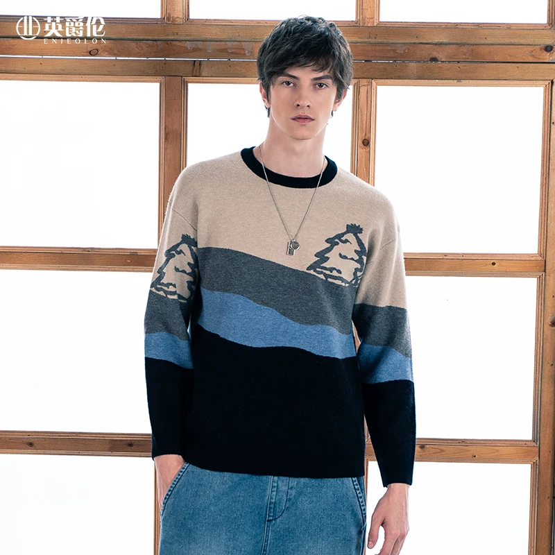 

Enjeolon Brand Men's Sweater Trendy South Korean style 2020 Autumn Winter New Fashion Patchwork Pullover Sweater Coat MY3469