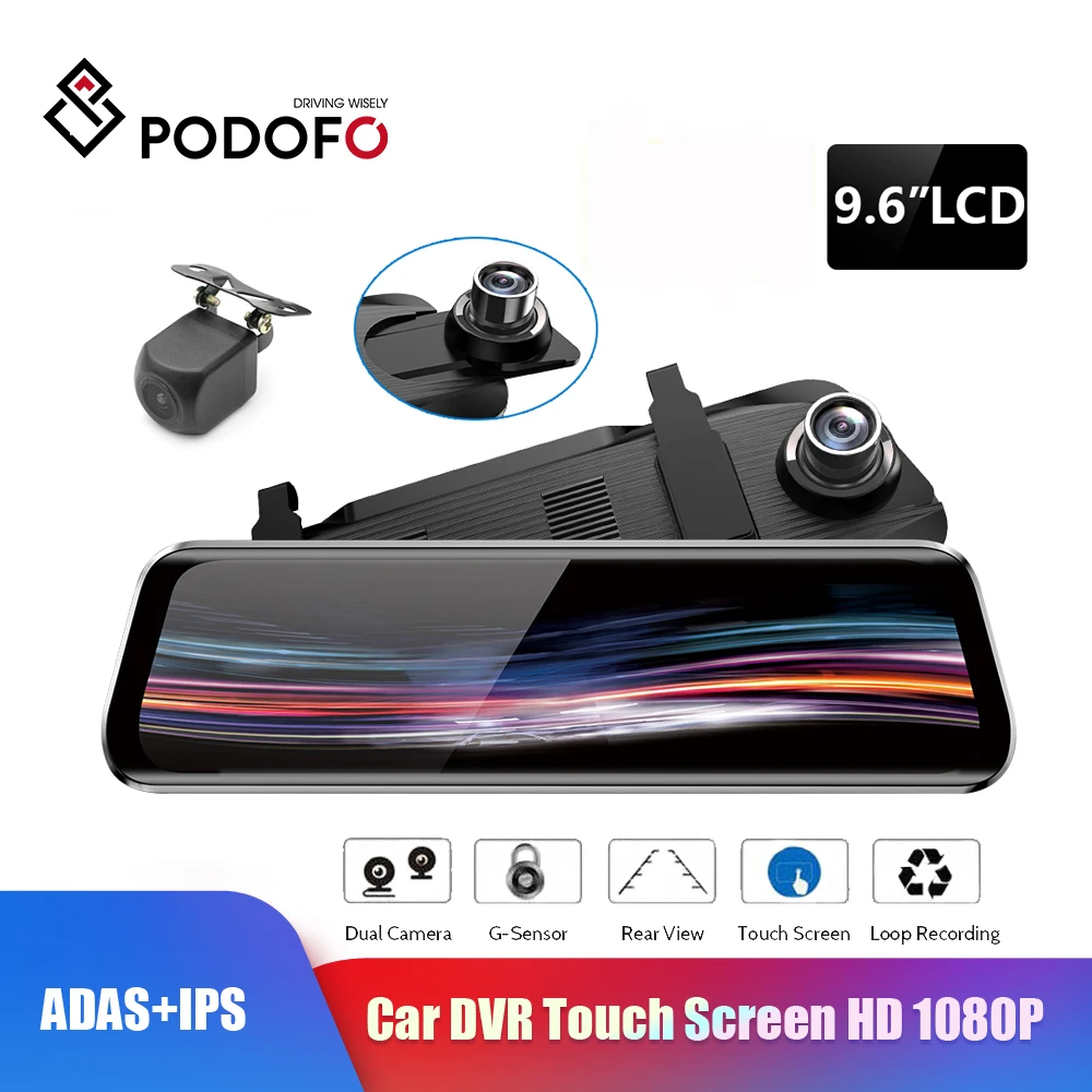 Podofo 10 &quotАвтомобильный видеорегистратор с двойным видеорегистратором зеркало