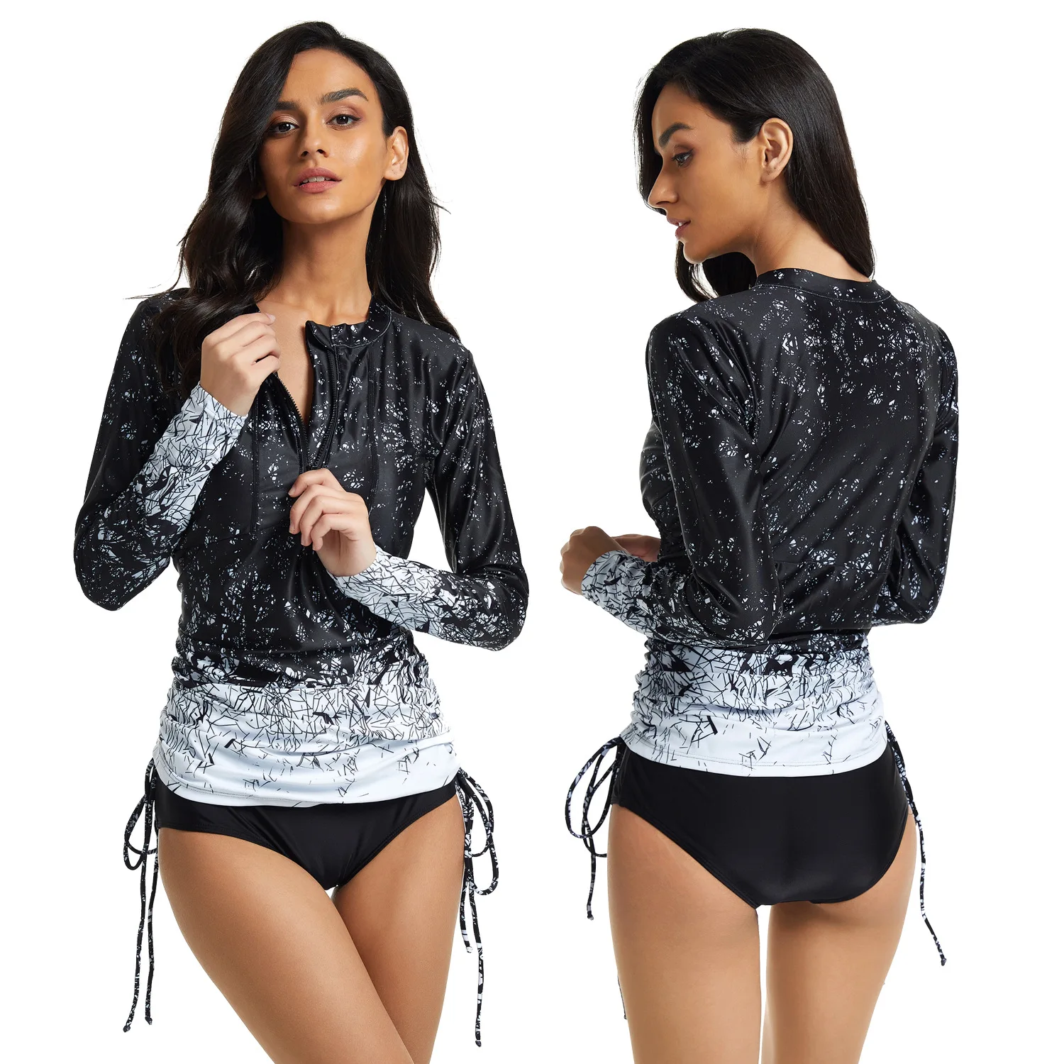 Vikionfly Super Long Sleeve Swimsuit Tankini Women Plus Size Swimwear High Waist Bikini Bathing Suits Swimming Suit 2XL