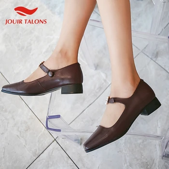 

JOUIR New Design 2020 Genuine Cow Leather Mary Janes Shoes Woman Pumps Female Solid Chunky Heels Lady Pumps Women Shoes