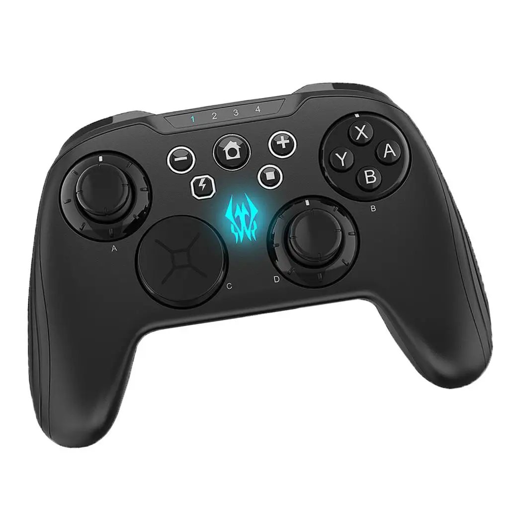 Game Controller Wireless Joystick Gamepad with Seven Variable Color Backlights for N-Switch with Data Cable, Black