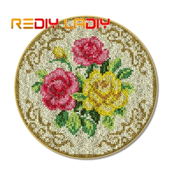 

Latch Hook Rug Three Roses Crocheting Carpet Rug Acrylic Yarn Pre-Printed Canvas Cushion Mat Crochet Tapestry Latched Hook Kits