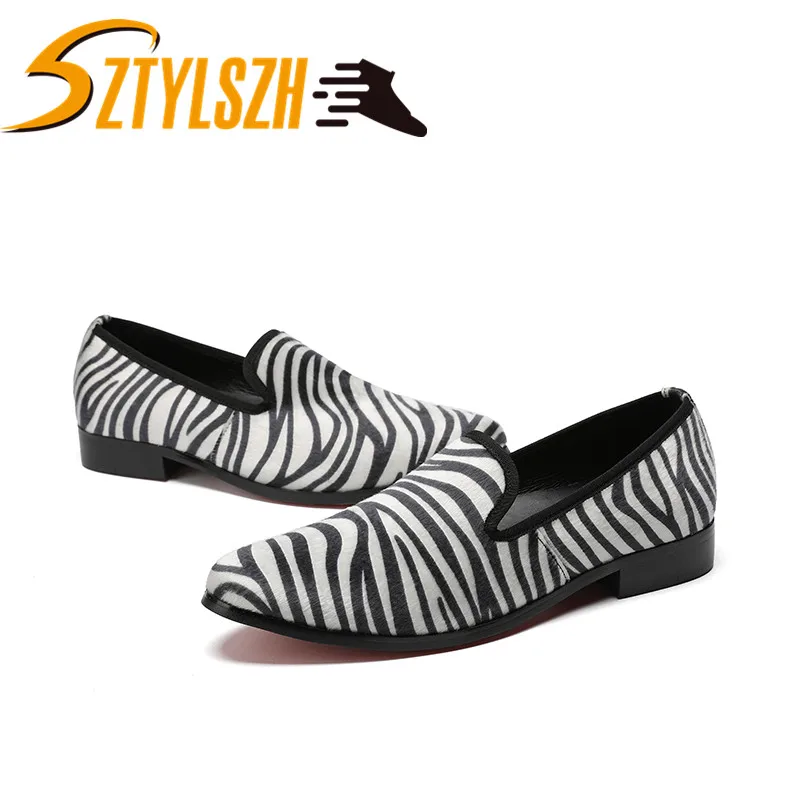 

Plus Size 38-46 Italy Style Faux Suede Zebra-striped Men Loafers Handmade Prom And Party Shoes Men Slip On Casual Flats