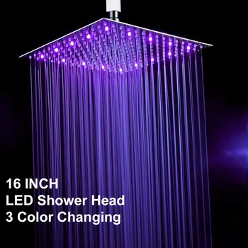 

16 inch LED shower head ultra-thin 3-layer luxury bathroom shower mirror chrome-plated temperature sensor 3-color SPA shower