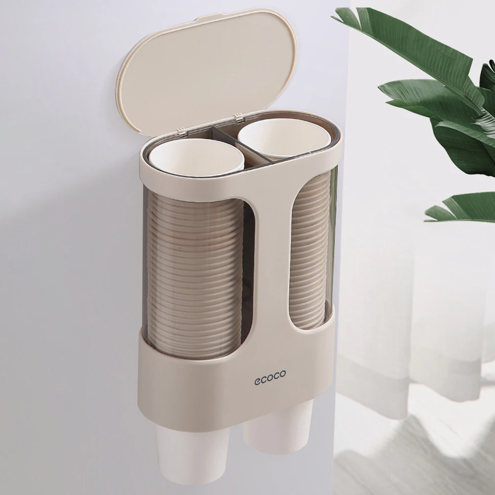 

Storage Transparent Automatic Wall Mounted Cup Dispenser Self-adhesive Plastic Rack Dustproof Large Capacity Hotel Home Holder