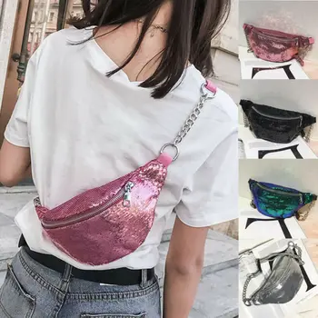 

Fashion Mermaid Sequin Glitter Waist Bag Fanny Pack Pouch Hip Purse Satchel Casual Chain Travel Multifunction Shoulder Crossbody