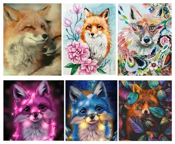 

Yikexin5D Diamond Painting Cross stitch Animal Fox Scenery Full Round Diamond Embroidery Gift For Kids