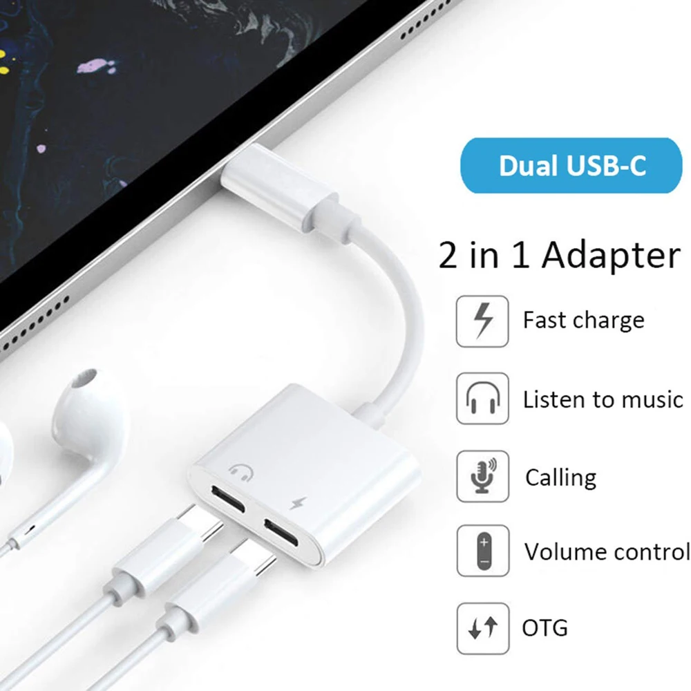 Olhveitra 2 в 1 двойной тип C разъем аудио наушники адаптер для samsung Xiaomi huawei Oneplus ключ