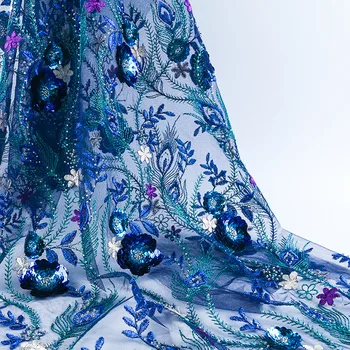 

2020 Latest style wedding dress bridal wear 3D Applique sequins beads Top qulaity tulle embroidery french lace fabric by meter