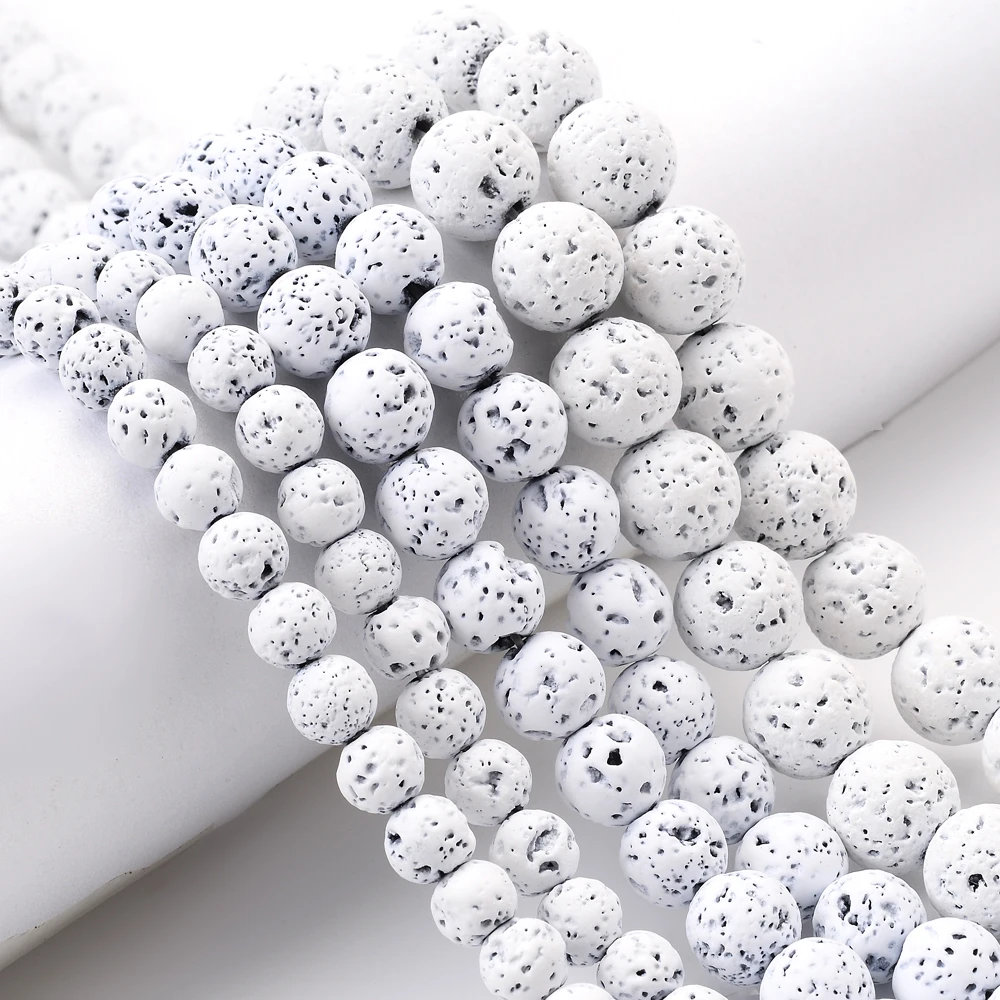 Natural Black White Lava Stone Beads Round Loose Beads Spacer