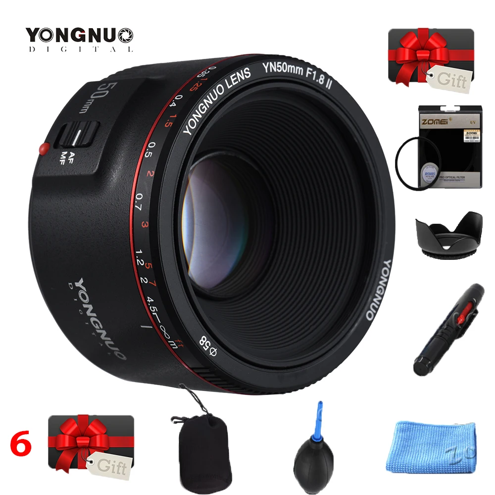 YONGNUO YN50mm F1.8 Lens YN50mm F1.8 II Lens EF 50mm for Canon Large Aperture Auto Focus Lenses For 700D 750D 800D 5D Mark II IV