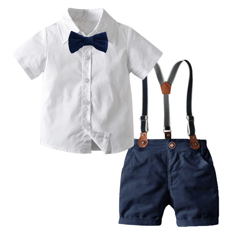 Ring Bearer Boy Bow Gentleman Party Clothes White Shirt Navy