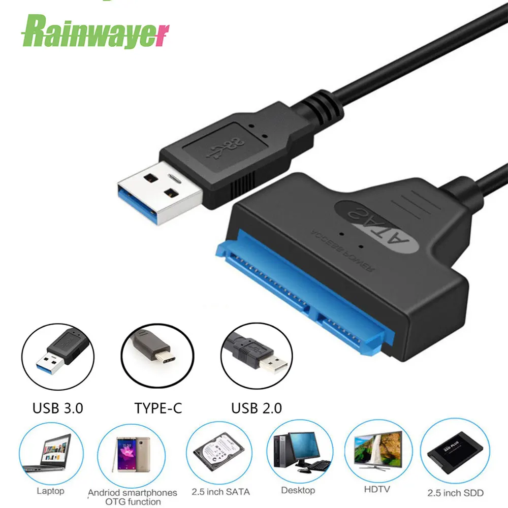 

USB 3.0 SATA 3 Cable Sata to USB 3.0 Adapter Support 2.5 Inches External HDD SSD Hard Drive 22Pin Sata III Cable Type C USB 2.0