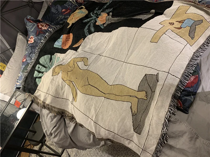 

Retro Character Gardening Sofa Throw Knit Throw Blanket for Bed Jamaican Classical Tapestry Home Decorative Carpet Floor Mat