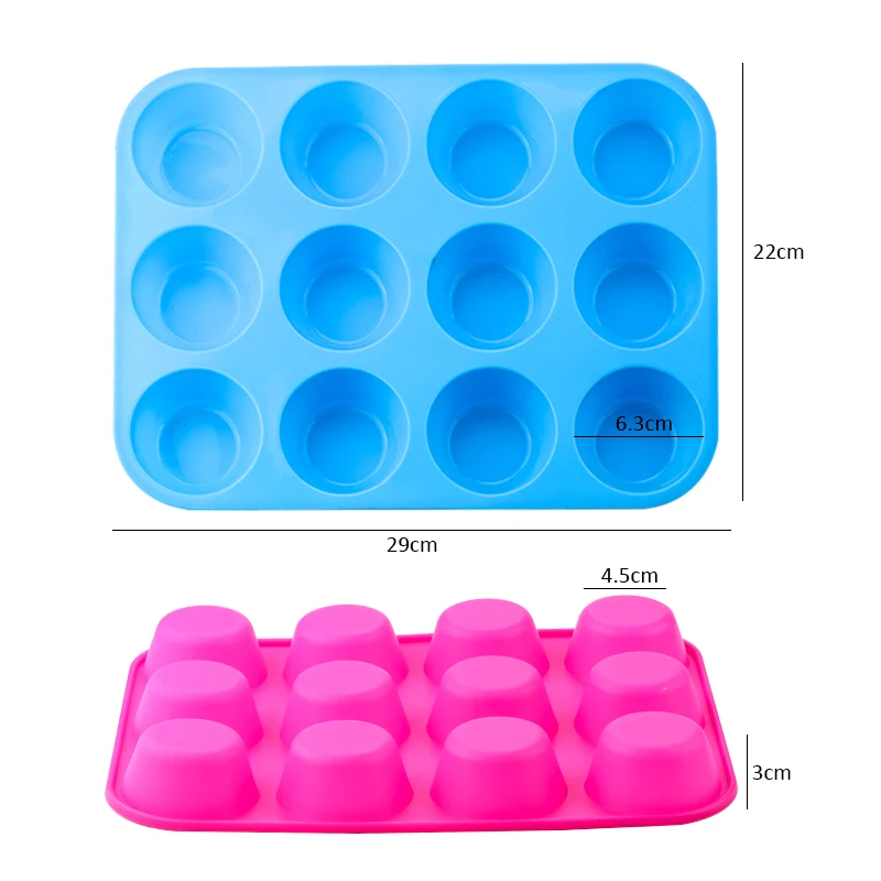 Silicone Muffin Pan 12 Cups Cupcake Tray Non-Stick Silicone Baking Molds For Making Muffin Cakes Cupcake Chocolate Bread Tart
