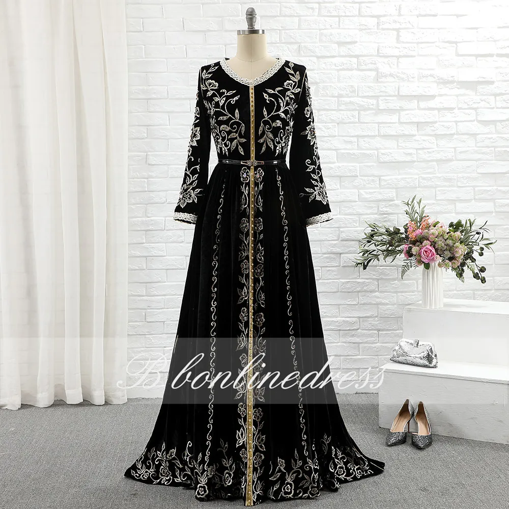 

Bbonlinedress Moroccan Caftan Evening Dresses Embroidery Appliques Long Formal Dress Sleeve Arabic Muslim Party Dress Plus Size