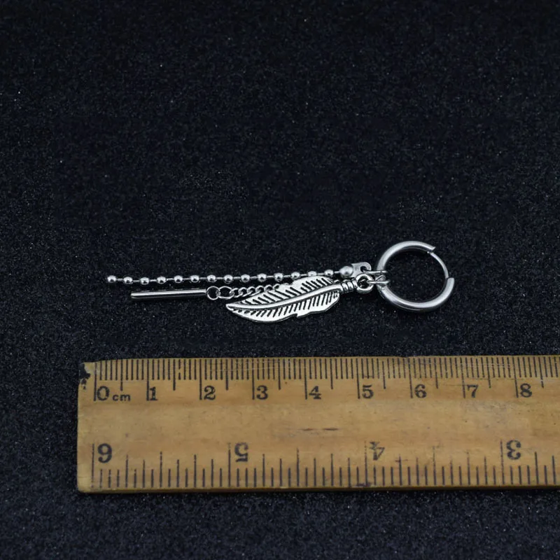 H518d67630f7d42c192b858631d2ffdcbm 1 PC Boy Korean Punk Stainless Steel Cross Hoop Earring For Men Long Chain Tassel Leaf Moon Rock Hip Hop Piercing Stud Jewelry Mallzona