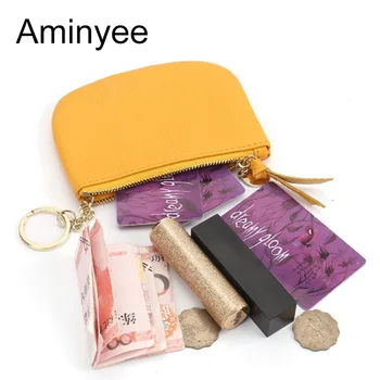 

Aminyee Coin Purse Female Keychain Luxury Cute Mini Cash Wallet for Women Bag Small Genuine Cow Leather Wallet Bag Wallets