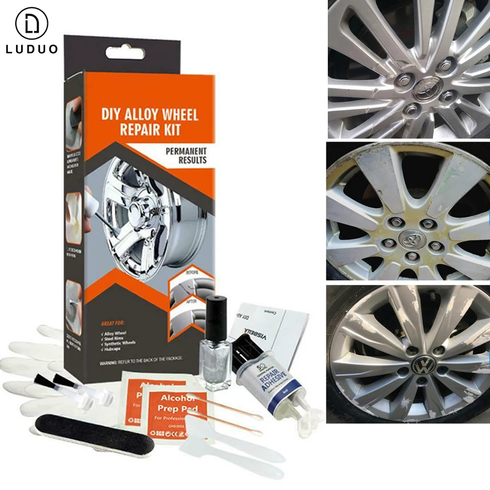 Wheel Repair Kit Tire Ink Care Alloy Silver Car Surface Damages Rim Care Wheel Repair Refurbished Kits Tool Dent Scratch Adhesive Auto Tyre Tread