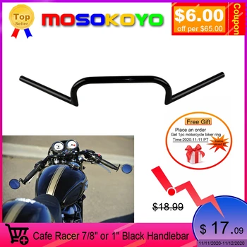 

7/8" or 1" Black Handlebar Clubman Handle Bar 22mm 25mm Handlebars for Cafe Racer Cruiser Bobber Chopper