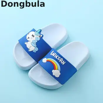 

Summer Children's Slippers For Boys Girls Unicorn Slippers Pvc Soft Bottom Non-slip Beach Shoes Kids Rainbow Bathroom Flip Flops