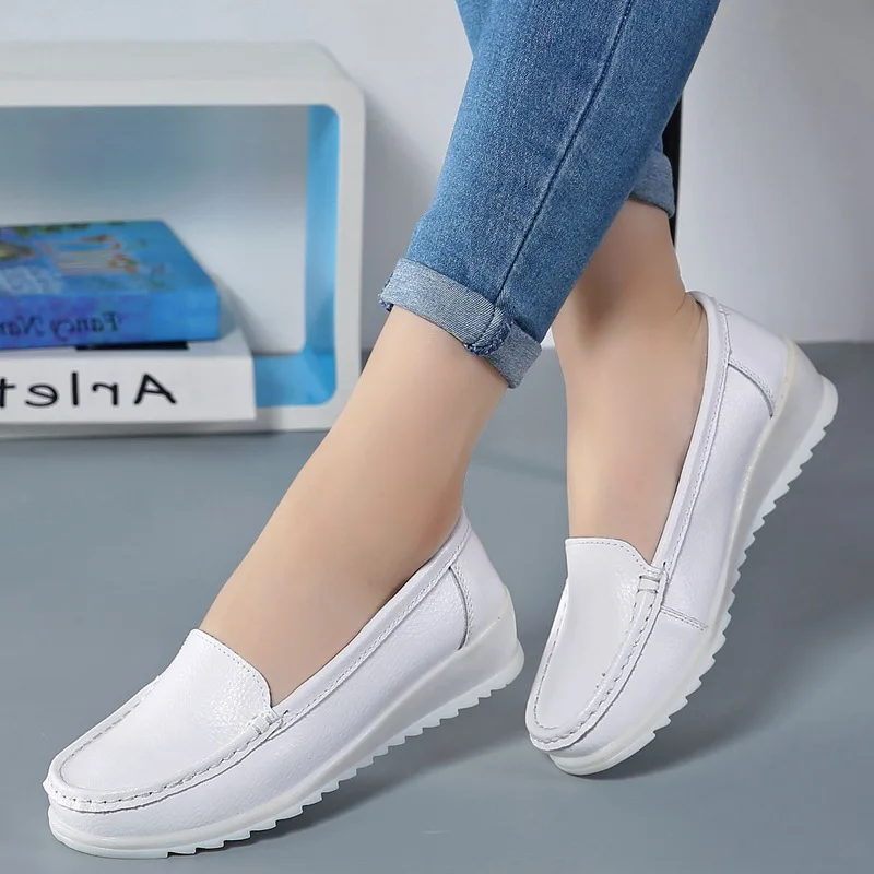 

2019 Wedge Heels Nurses Breathable Comfortable Cowhide Anti-slip Work Shoes Rubber Sole Soft-Sole Casual Beautician Shoes