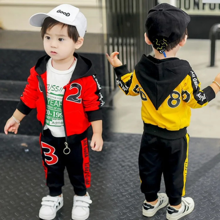 

BOY'S Autumn Zipper Set 2019 Children Korean-style Hooded Two-Piece Set Baby with Numbers Baseball Uniform Set
