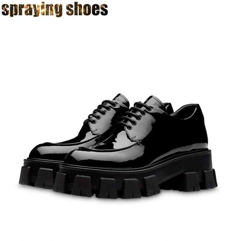 

Fashion Women Patent Leather Platform Ankle Boots Round Toe Martin Boots Chunky Heel Waterproof Boots Autumn Winter Shoes Woman