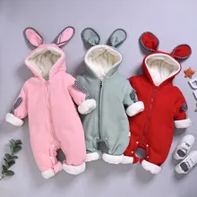 Зимний теплый Детский комбинезон с мышкой; флисовый комбинезон с капюшоном для новорожденных; одежда для малышей; комбинезоны для новорожденных девочек и мальчиков
