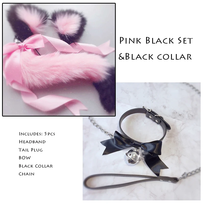 Erotic Accessories Fox Tail Bow Metal Butt Anal Plug Cute Soft Cat Ears Headbands Cosplay With Collar And Chain Adult Sex Toys