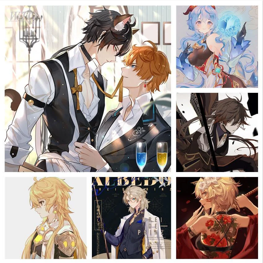 Genshin Impact Anime Posters Canvas Painting Retro Poster Wall Decor Art Picture for Living Room Home | Дом и сад