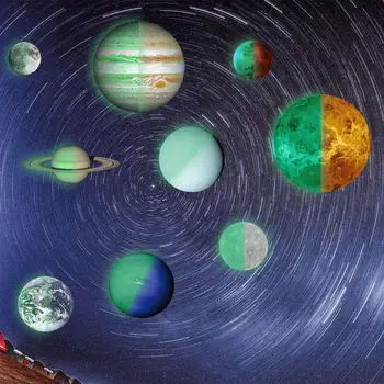 

Planetary Solar System Fluorescent Wall Bar Cosmic Planet Galaxy Children's Room Bedroom Night Light Wall Sticker DIY 9 Pcs/set