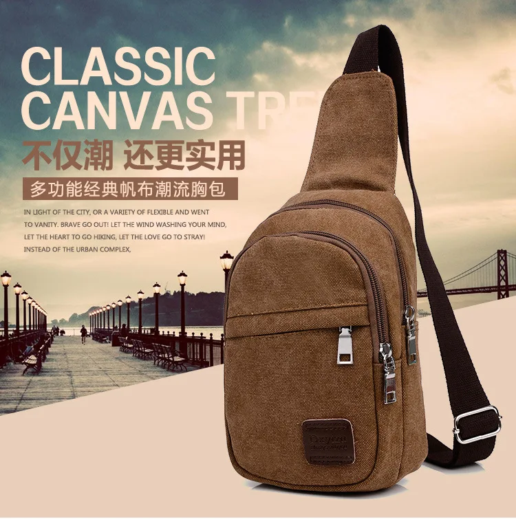 

New Style Canvas Men Chest Pack Shoulder Oblique Bag Retro Multi-functional Bag Crossbody