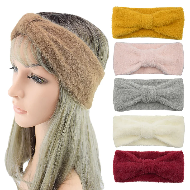 Winter Warm Headband For Women Woolen Plush Cross Mink Fur Headbands