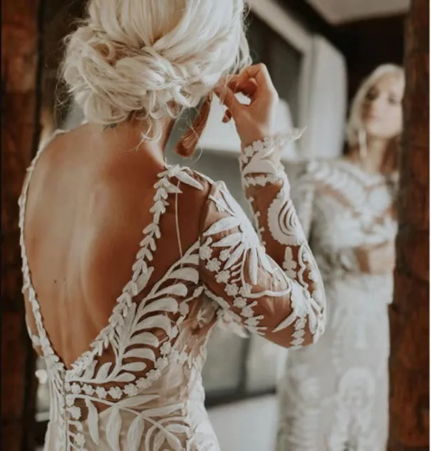 Vestido De Noiva последнее Бохо свадебное платье шикарное кружевное с длинным рукавом богемное пляжное свадебное платье старинные свадебные платья