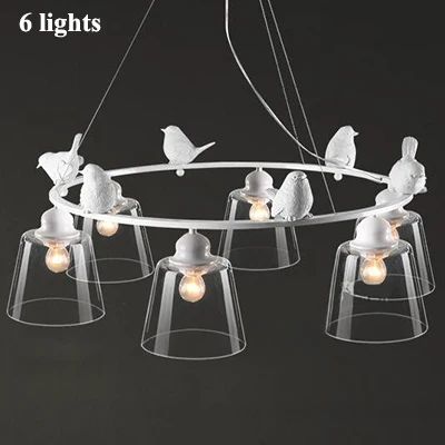 Скандинавские простые люстры с птицами из смолы, светодиодные люстры для столовой, светодиодные люстры для спальни, светодиодные подвесные светильники - Цвет абажура: 6 light