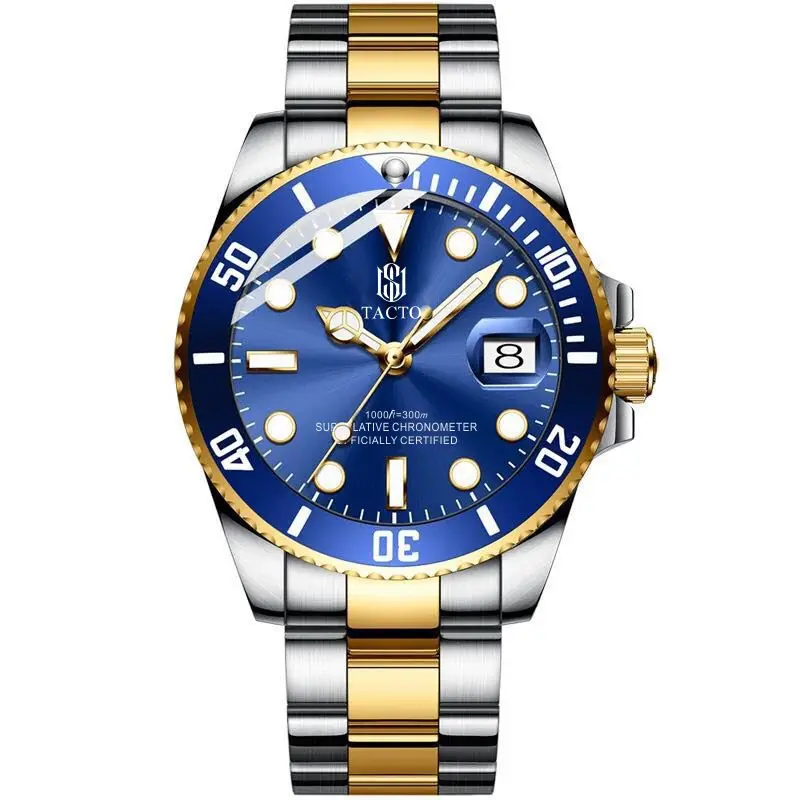 2021 TACTO Mens Watches Top Brand Luxury Gmt-Driver Sports Watches Black Steel Case Rotated Male Wrist Watch Relogios Masculinos 