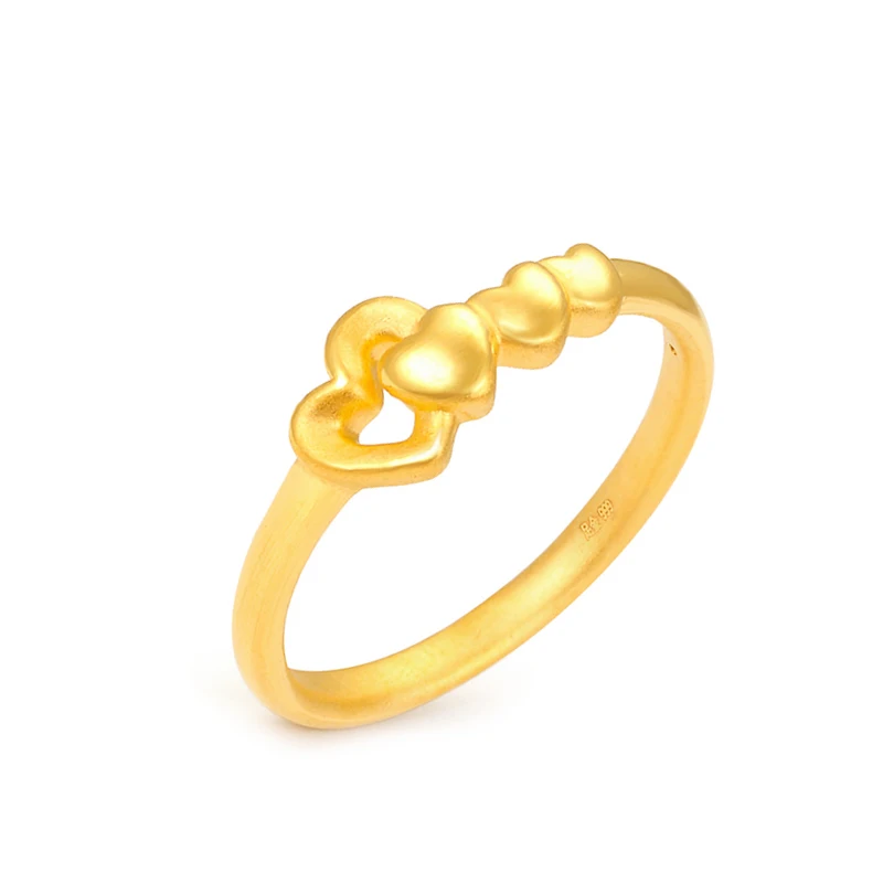 Hot Sale Pure 999 24K Yellow Gold Ring Woman's Lucky Curb Chain Bead Ring/ US 6 