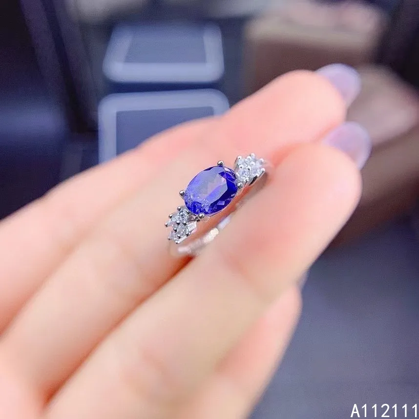 

Fine Jewelry 925 Sterling Silver Inset With Natural Gemstone Women's Classic Elegant Oval Tanzanite Exquisite Ring Support Detec