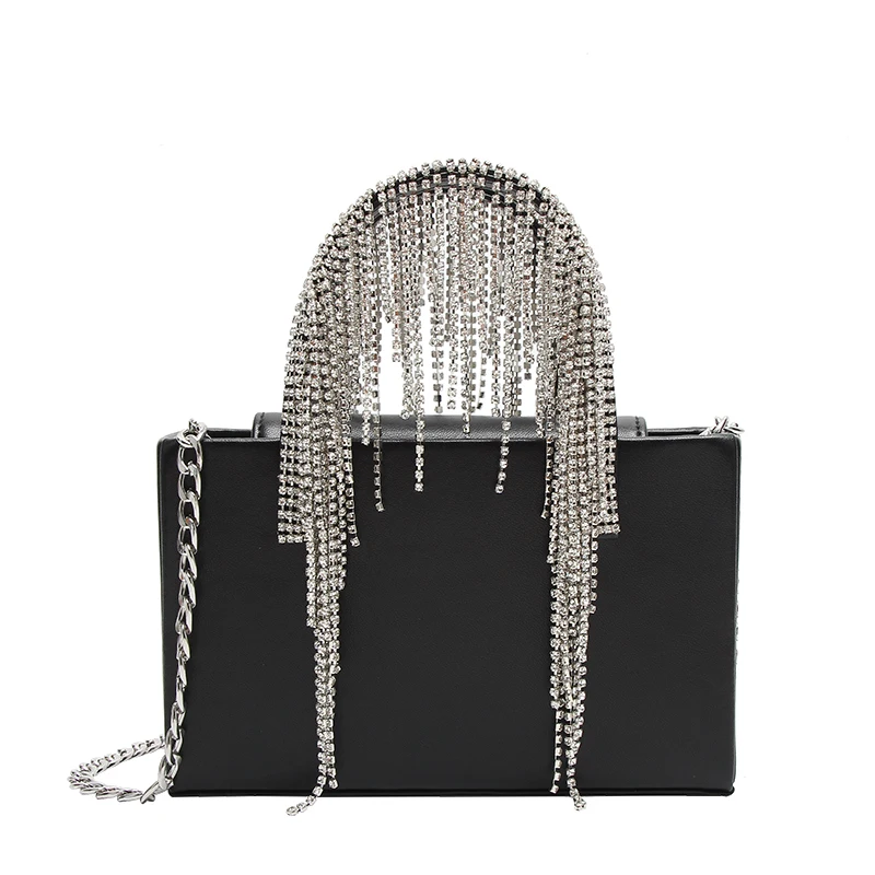 Spring new light luxury rhinestone tassel handbag chain shoulder messenger banquet dress all-match custom women's bag