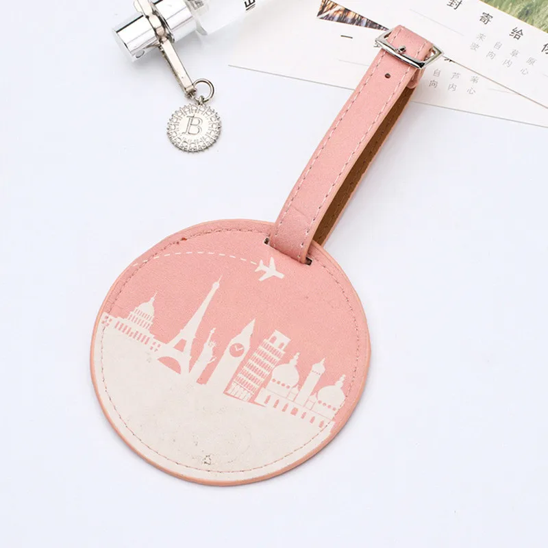 Модная кожаная круглая бирка для чемодана этикетка сумка Подвеска сумка Аксессуары для путешествий имя ID адрес метки - Цвет: 5