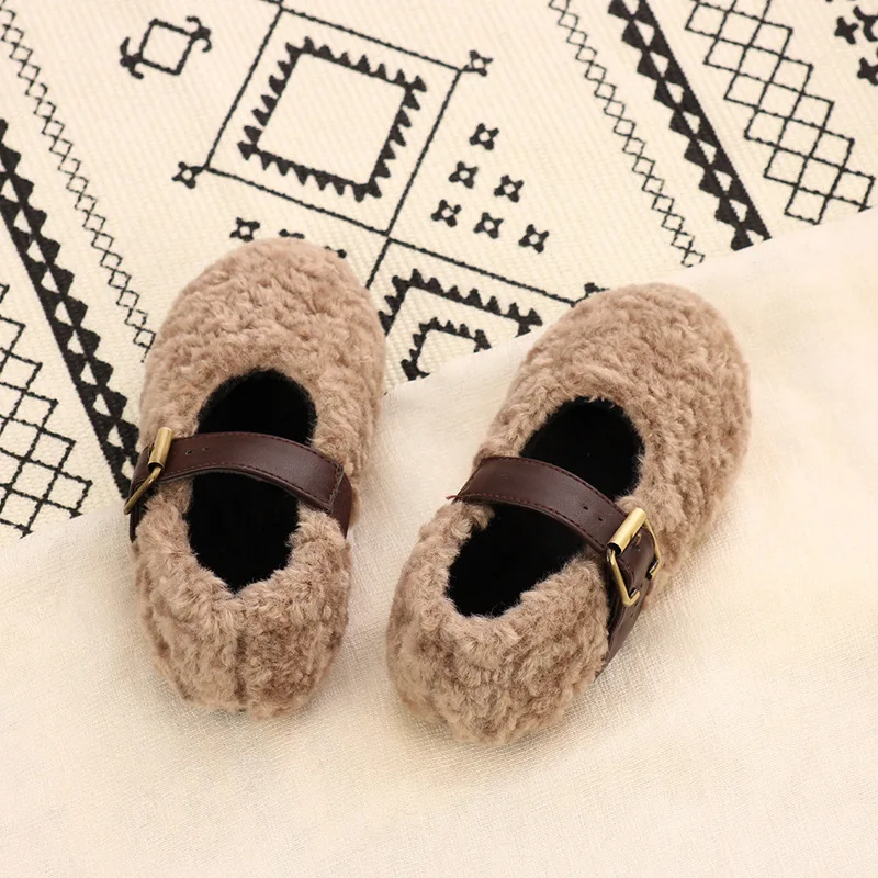 MXHY2019 осенне-зимняя Новая меховая обувь для девочек; детская одежда; обувь в горошек для девочек; Утепленная обувь принцессы из овечьей шерсти; ботинки