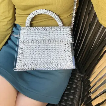 

knitting Transparent bag for women woman bag Clear Jelly Shoulder Bags Ladies Bamboo Weave Handbags crossbody bolsa feminina