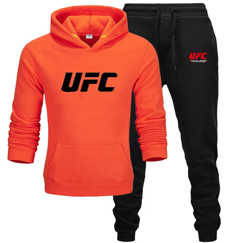 Новинка, UFC, Осень-зима,, мужские комплекты, толстовка+ штаны, два предмета в комплекте, повседневный спортивный костюм, мужская спортивная одежда