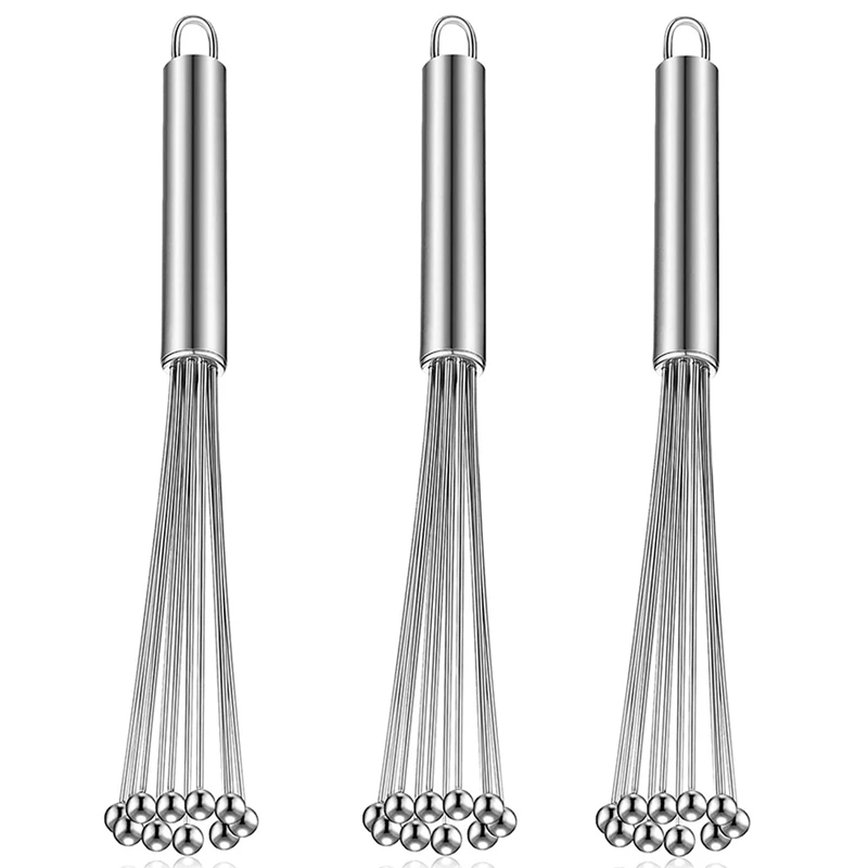 Stainless Steel Ball Whisk Wire Egg Whisk Set Kitchen Whisks for Cooking, Blending, Whisking