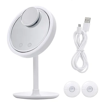 

Makeup Mirror with LED Light and Fan 90-degree Rotation Cosmetic Portable Detachable Tabletop Mirror with 5X Magnifier Mirror