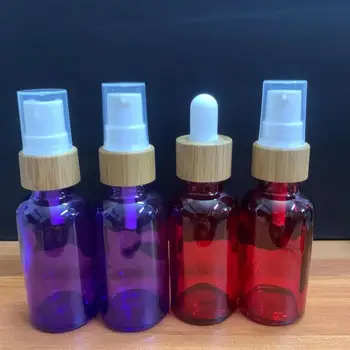 

1o z Red clear glass dropper bottle eco-friendly wooden lid bamboo cap essential oil pipette bottle container 5/10/15/20/30/50ml